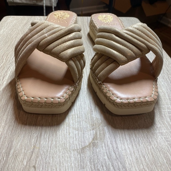 Vince Camuto Melysa Crossband Slide Sandals in Egyptian Gold - Picture 4 of 10